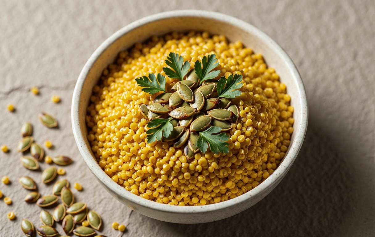 Goldene Hirse-Bowl mit Kürbiskernen